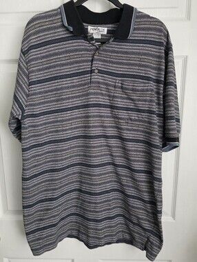 Vintage Penguin Sport Patterned Knit Polo Shirt Men's XL Pocket